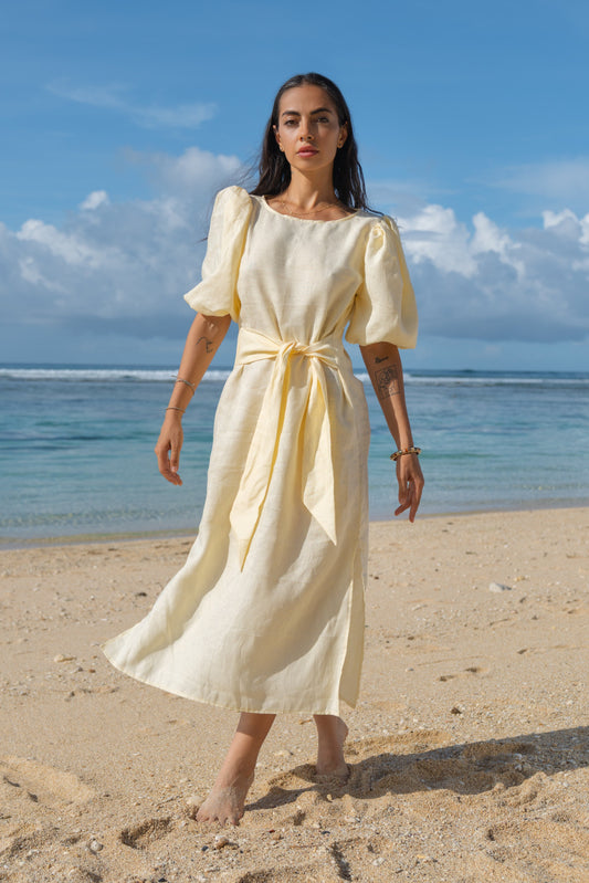 Lněné Butter Yellow šaty - předobjednávka