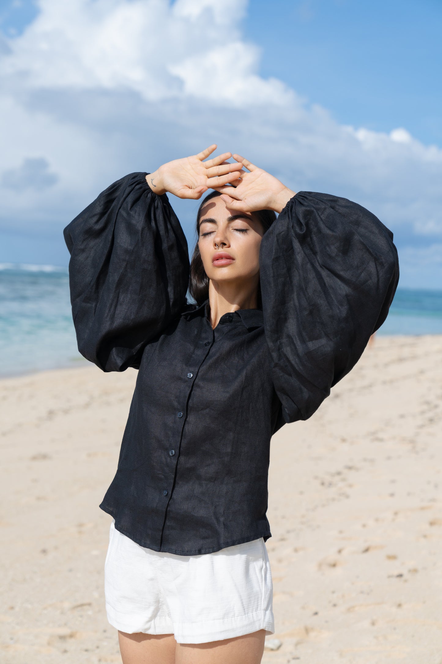 Lněná černá košile Eva