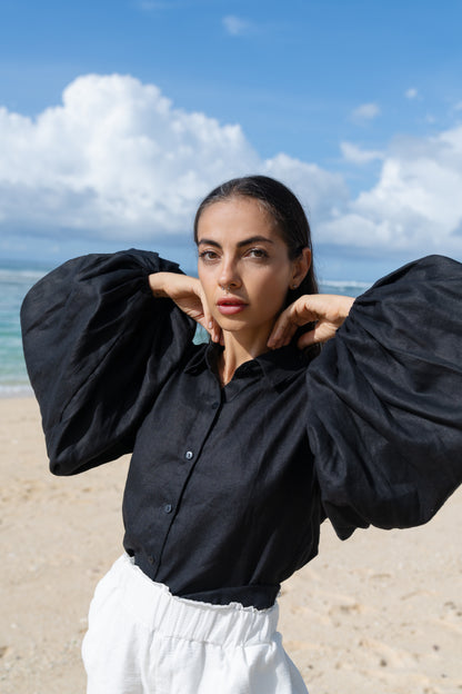 Lněná černá košile Eva