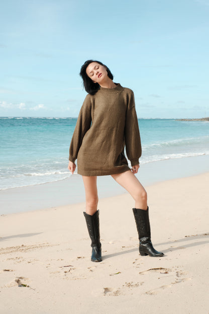 Mohérový dlouhý svetr zelený