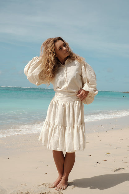 Žakárová béžová řasená sukně