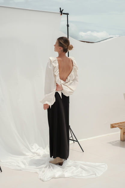 Žakárový béžový řasený top