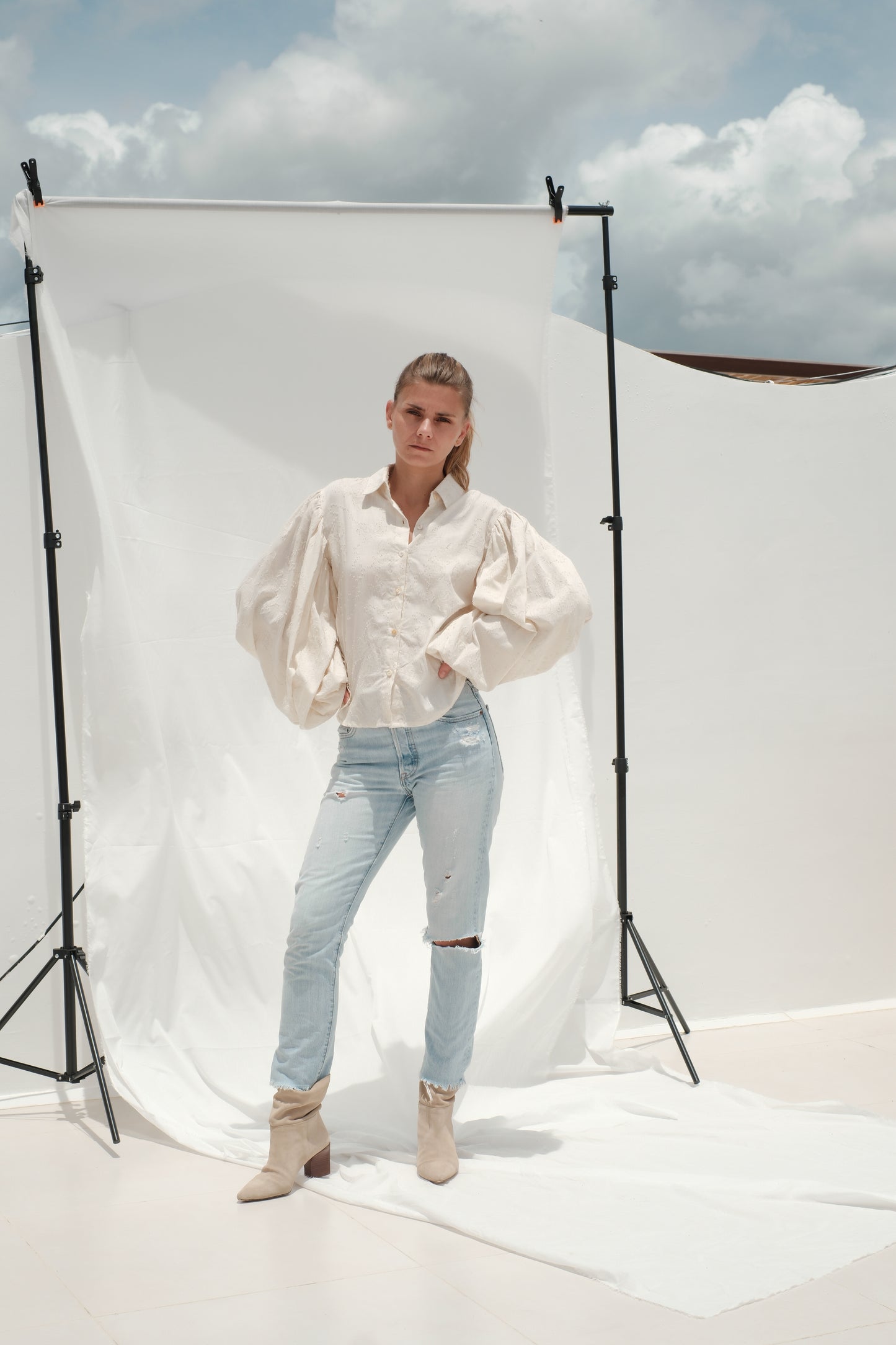 Žakárová košile s řasenými rukávy