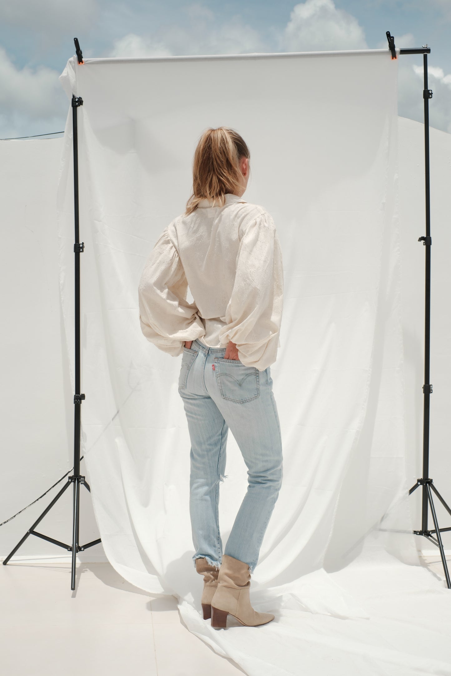 Žakárová košile s řasenými rukávy