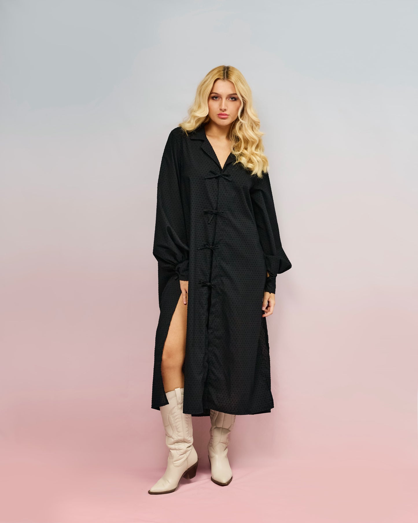 Černé košilové šaty s mašlemi