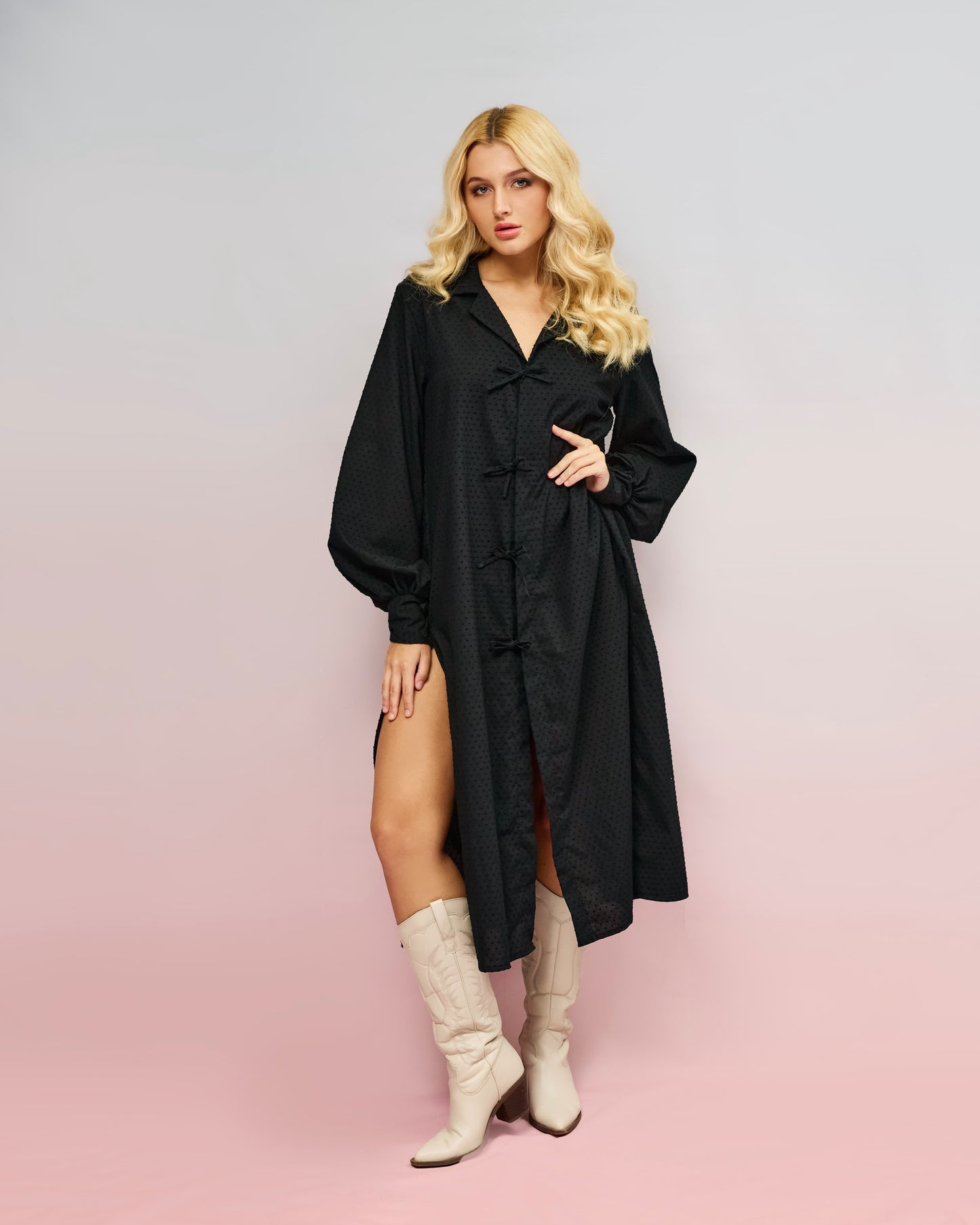 Černé košilové šaty s mašlemi