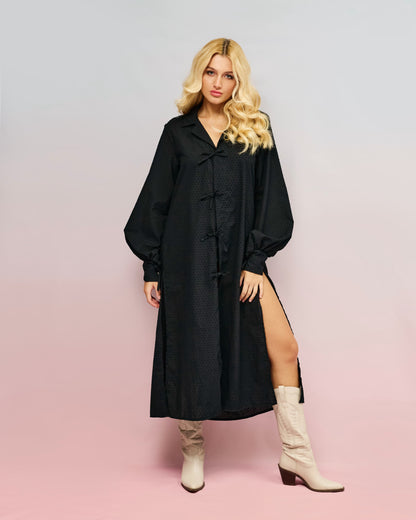Černé košilové šaty s mašlemi